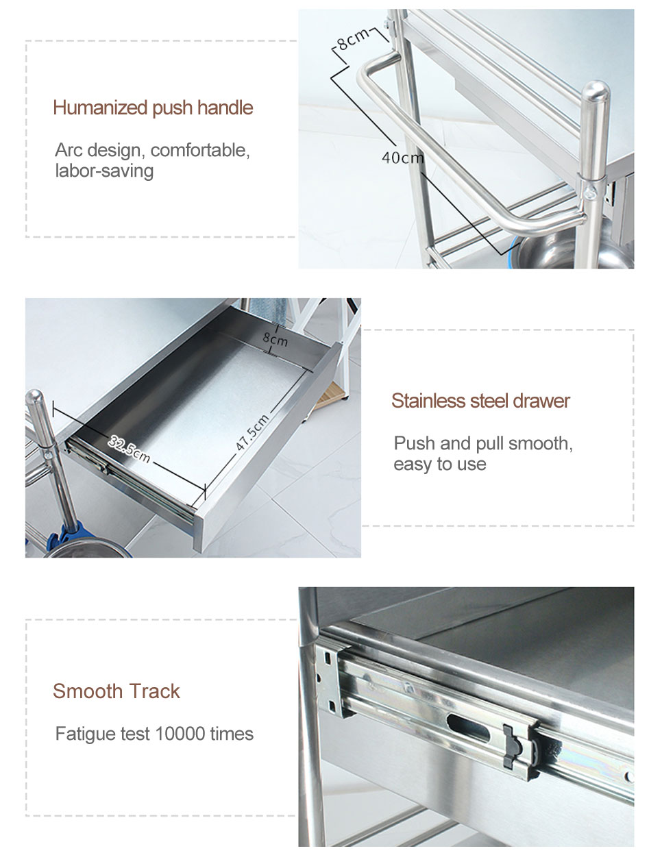 YA-009 Stainless Steel Medical Trolley For Clinics YA-009不锈钢诊所医疗推车